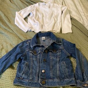 Lot of 2 Carters Little Girl Denim Jacket Old Navy White Knit Cardigan Sweater
